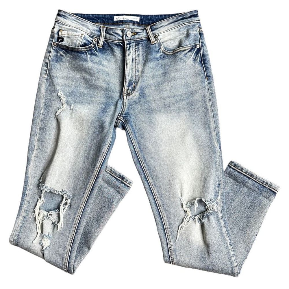 Kancan Size 28 Midrise Acid Wash Blue Distressed Skinny Jeans EUC!!
